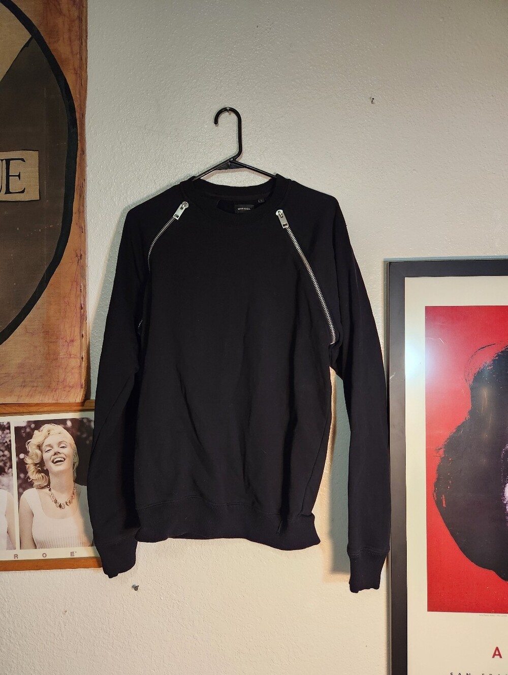 Diesel Men's Black Zip-Accent Crewneck Sweater